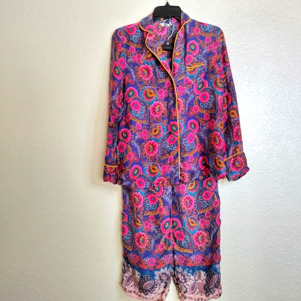Anthropologie floreat silk floral pajama set sz Xs